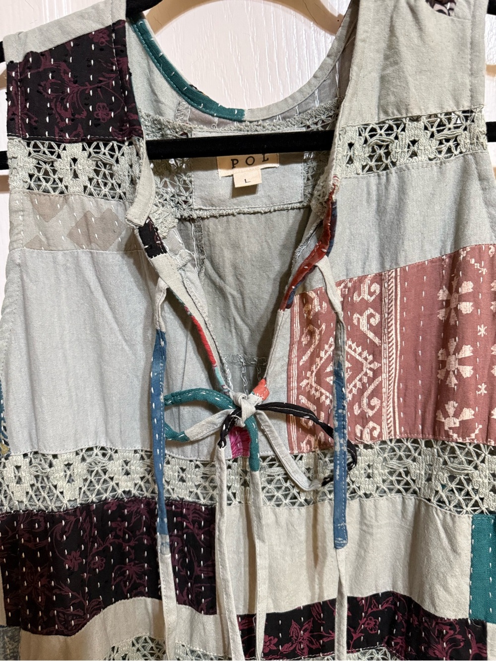 H082 New POL pp21 Patchwork Tiered Maxi Dress in Teal, Navy & Rust - Picture 4 of 13